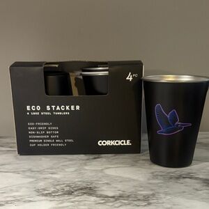NIB Corkcicle Black 18 oz Tumblers set of 4 Bird Heron Graphic